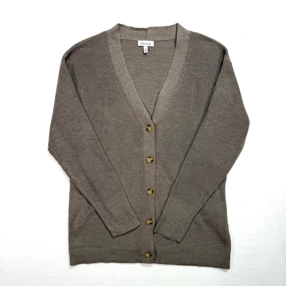 Ella Moss Womens Button Cardigan Sweater Size Small S Brown Ribbed Dressy Casual